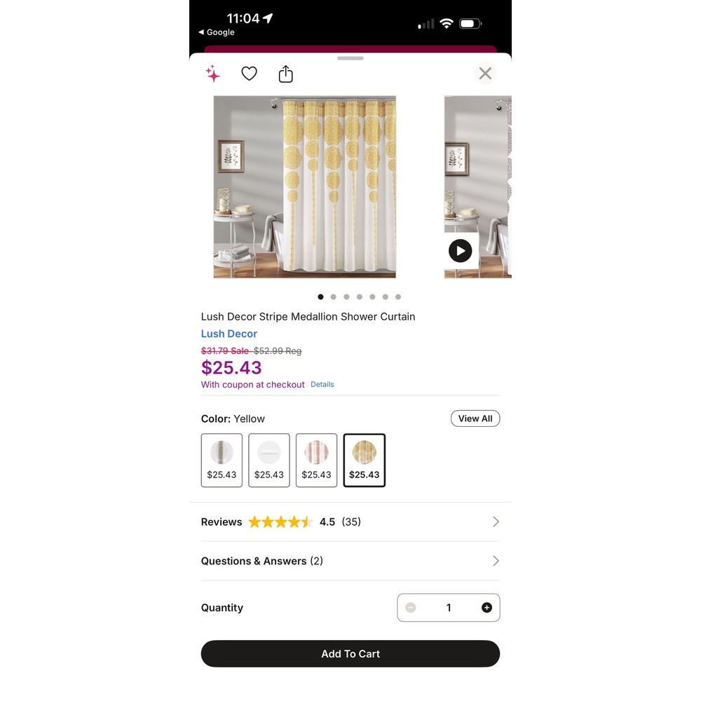 Lush Decor Stripe Medallion Shower Curtain Yellow White 72x72 Polyester